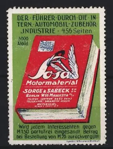 Reklamemarke Berlin, Sorge & Sabeck, Der Führer durch die Automobil-Zubehörindustrie
