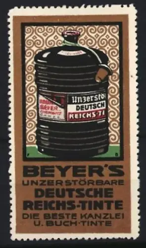 Reklamemarke Beyer`s Deutsche Reichs-Tinte, Tintenfass