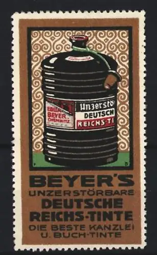 Reklamemarke Chemnitz, Beyer`s Deutsche Reichstinte, Tintenfass
