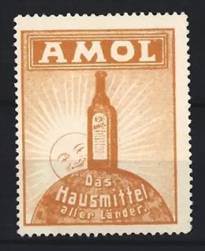 Reklamemarke Amol, Das Hausmittel aller Länder, Flasche als Symbol
