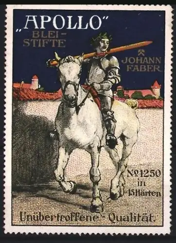 Reklamemarke Johann Faber, Apollo Bleistifte, Ritter auf Pferd