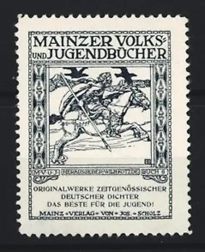 Reklamemarke Mainz, Mainzer Volks- und Jugendbücher, Krieger zu Pferd