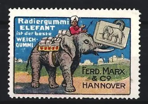 Reklamemarke Hannover, Radiergummi Elefant, Elefant mit Reiter