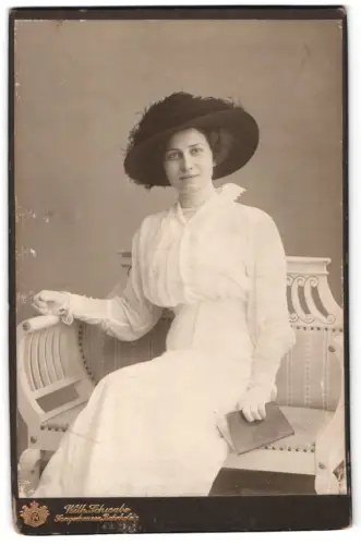 Fotografie Wilhelm Schwabe, Sangerhausen, Bahnhofstrasse, Porträt einer Dame im eleganten Kleid