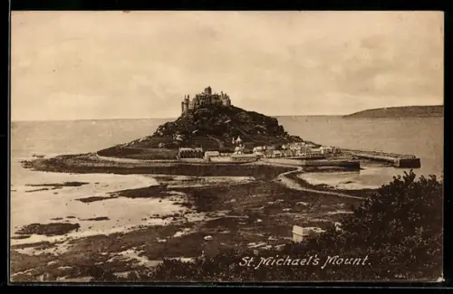 AK St Michael`s Mount, Insel mit Schloss und Hafen