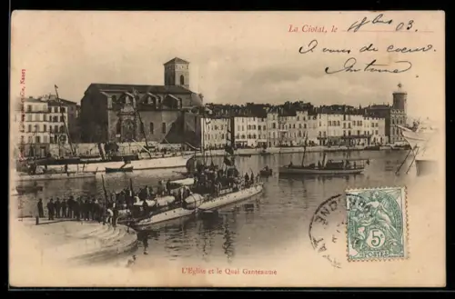 AK La Ciotat, LEglise et le Quai Ganteaume
