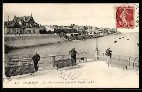 AK Arcachon, Les Villas vues de la Jetée et la Chapelle