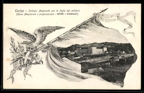 AK Torino, Istituto Nazionale per le figlie dei militari, bandiera e veduta della città