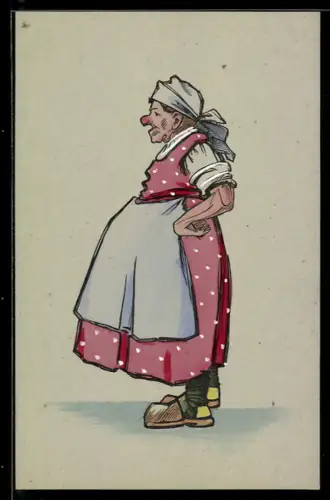 AK Wien, Frau mit Schürze im Profil