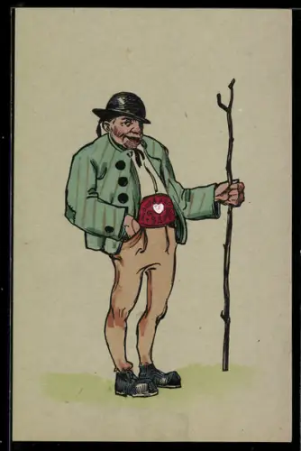 AK Wien, Mann mit Gehstock und Hut