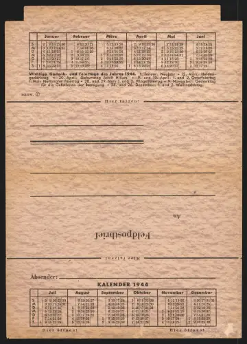 Kalender 1944, Gedenk- und Feiertage, Heldengedenktag, Geburtstag 