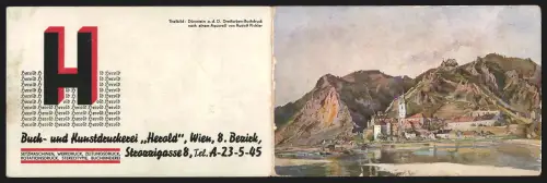 Kalender 1935, Dürnstein a. d. D., Reklame für Buch- und Kunstdruckerei Herald in Wien