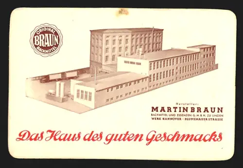 Kalender 1960, Lineal und Fabrik von Martin Braun für Backmittel