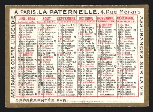 Kalender 1924, Reklame für Lebensversicherung