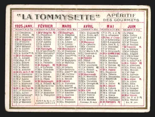 Kalender 1925, Paris, Reklame für Feinkostwarengeschäft La Tommysette
