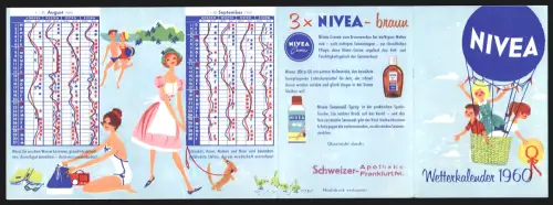 Kalender 1960, Reklame für Nivea, Wetterregeln der Natur, Kinder im Heissluftballon
