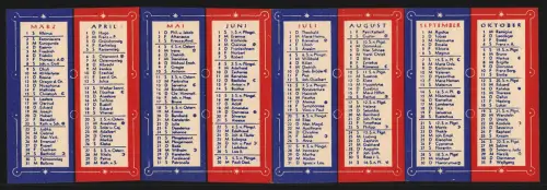 Kalender 1947, Heiligenkalender