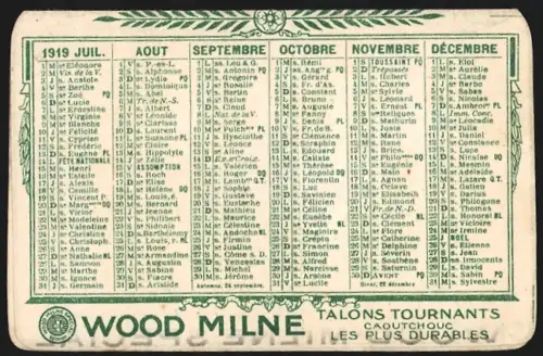 Kalender 1919, Wood Milne, Talons Tournants