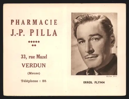 Kalender 1949, Verdun, Pharmacie J.-P. Pilla, 33 Rue Mazel, Errol Flynn