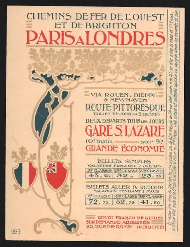 Kalender 1901, Paris a Londre, Chemins de Fer de l`Ouest et de Brighton, Gare St. Lazare