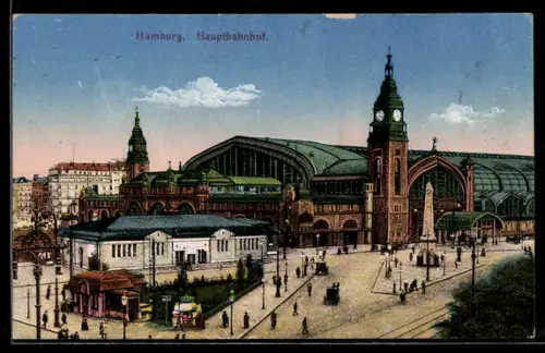 AK Hamburg-St.Georg, Hauptbahnhof mit Denkmal