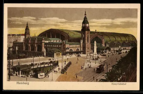 AK Hamburg-St.Georg, Hauptbahnhof mit Strassenbahn