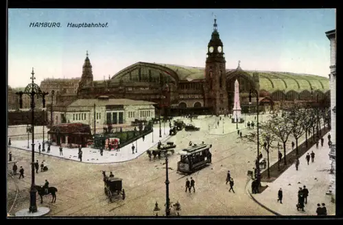 AK Hamburg-St.Georg, Hauptbahnhof mit Strassenbahn