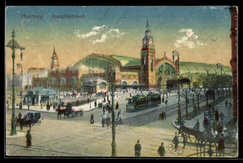AK Hamburg-St.Georg, Hauptbahnhof mit Strassenbahn