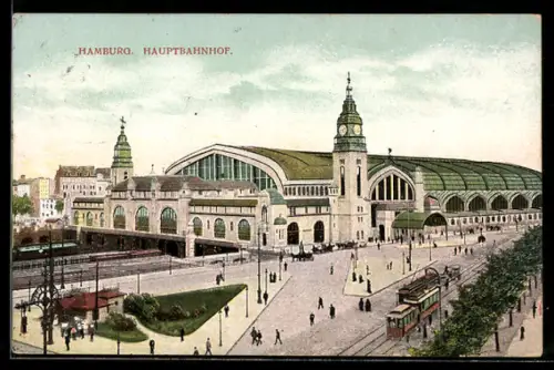 AK Hamburg-St.Georg, Hauptbahnhof mit Strassenbahn