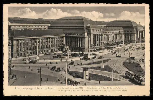 AK Leipzig, Hauptbahnhof mit belebtem Vorplatz
