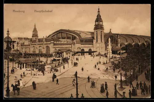 AK Hamburg-St.Georg, Hauptbahnhof mit Strassenpartie