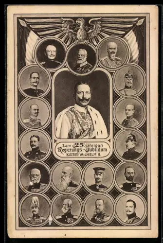 AK Zum 25 jährigen Regierungs-Jubiläum Kaiser Wilhelm II., Herzog Friedrich II. u. Fürst Günther Victor