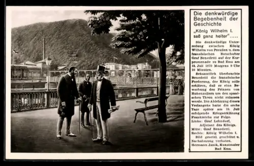 AK Bad Ems, Kaiser Wilhelm I. bei der Unterredung mit dem Botschafter Benedetti auf der Kurpromenade