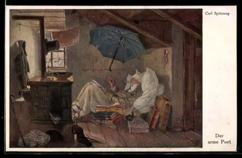 Künstler-AK Carl Spitzweg: der arme Poet in der Dachstube