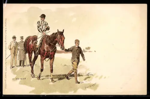 Künstler-AK Carl Becker: Der Sieger, Pferderennen