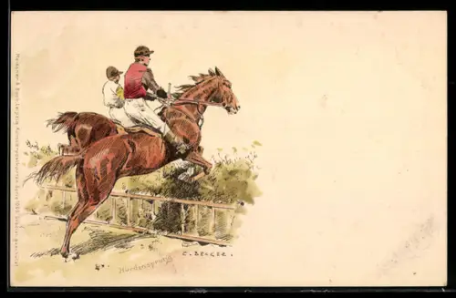 Künstler-AK Carl Becker: Hürdensprung mit dem Pferd