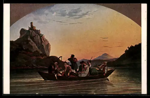 Künstler-AK Ludwig Richter: Überfahrt am Schreckenstein (Dresden)