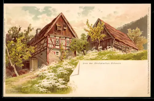Künstler-AK Meissner & Buch (M&B) Nr. 6: Bauernhaus in der sächs. Schweiz