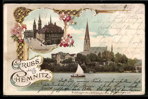 AK Chemnitz, Hauptmarkt, Schlossteich, Schlosskirche