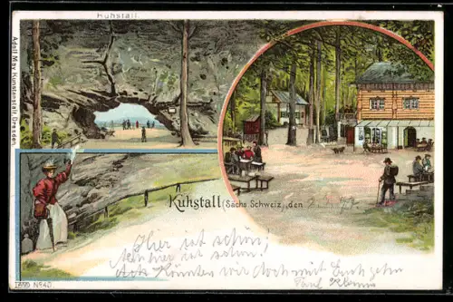 Lithographie Bad Schandau, Gasthaus Kuhstall in der sächischen Schweiz