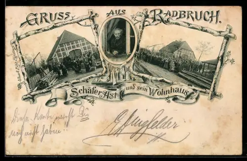 Lithographie Radbruch, Schäfer Ast und sein Wohnhaus