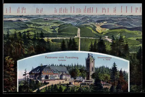 AK Wildenthal, Hotel Auersberg, Aussichtsturm, Panorama