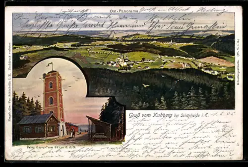 Lithographie Schönheide, Ost-Panorama, Prinz Georg-Turm
