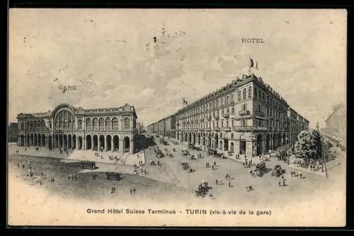 AK Torino / Turin, Grand Hotel Suisse Terminus gegenüber dem Bahnhof