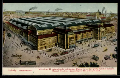 AK Leipzig, Strassenbahnen auf der Fahrt zum Hauptbahnhof