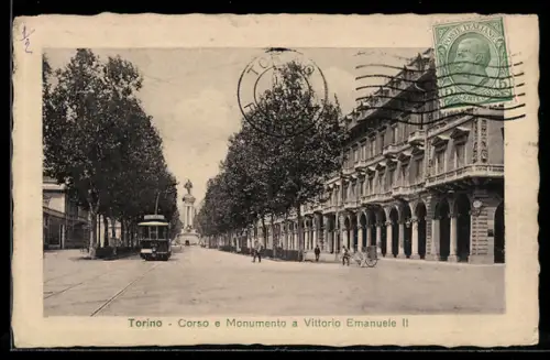 AK Torino, Corso e Monumento Vittorio Emanuele II., Strassenbahn