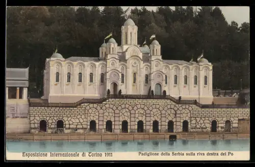 AK Torino, Esposizione Internazionale 1911, Padiglione della Serbia sulla irva destra del Po, Ausstellung