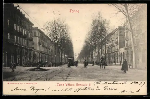 AK Torino, Corso Vittorio Emanuele II mit Strassenbahn