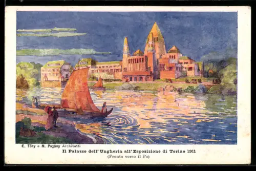 AK Torino, Esposizione Internazionale 1911, Il Palazzo dell`Ungheria, Segelboot