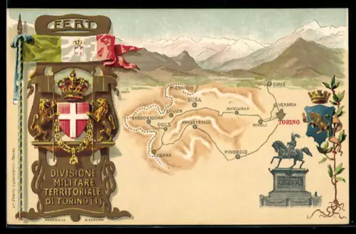 AK Divisione Militare Territoriale die Torino, FERT, Landkarte von Cesena bis Turin